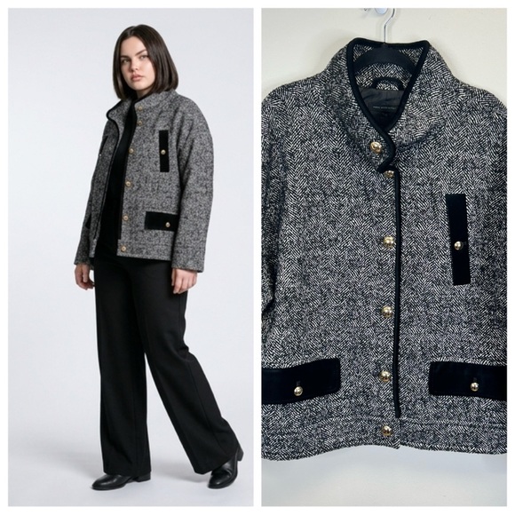 Talbots Jackets & Blazers - Classic Old Money Preppy Talbots XL Black White Textured Winter Fall Coat Gold